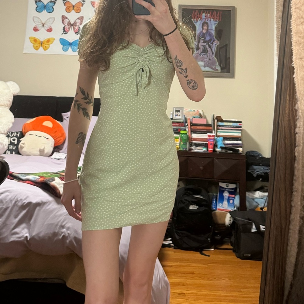LA hearts green summer dress with little white flower detailing